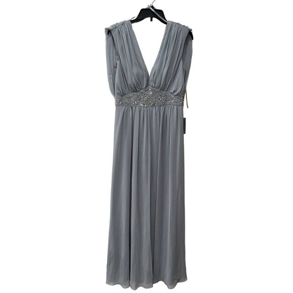 NWTD ELIZA J Size 6 Silver Beaded Zippered Tie Back Evening Gown Dress MSRP$198 - Picture 2 of 16